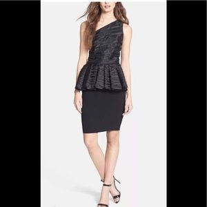 Halston Heritage Black One shoulder Peplum Dress